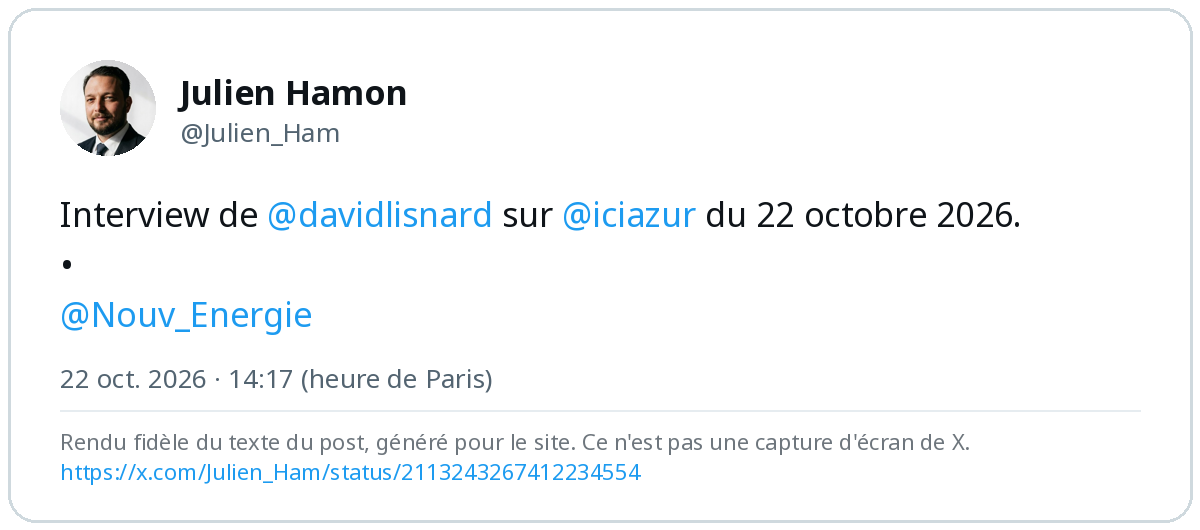 Post de Julien Hamon sur X du 22 octobre 2026