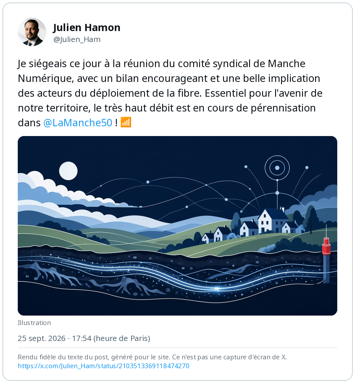 Post de Julien Hamon sur X du 25 septembre 2026